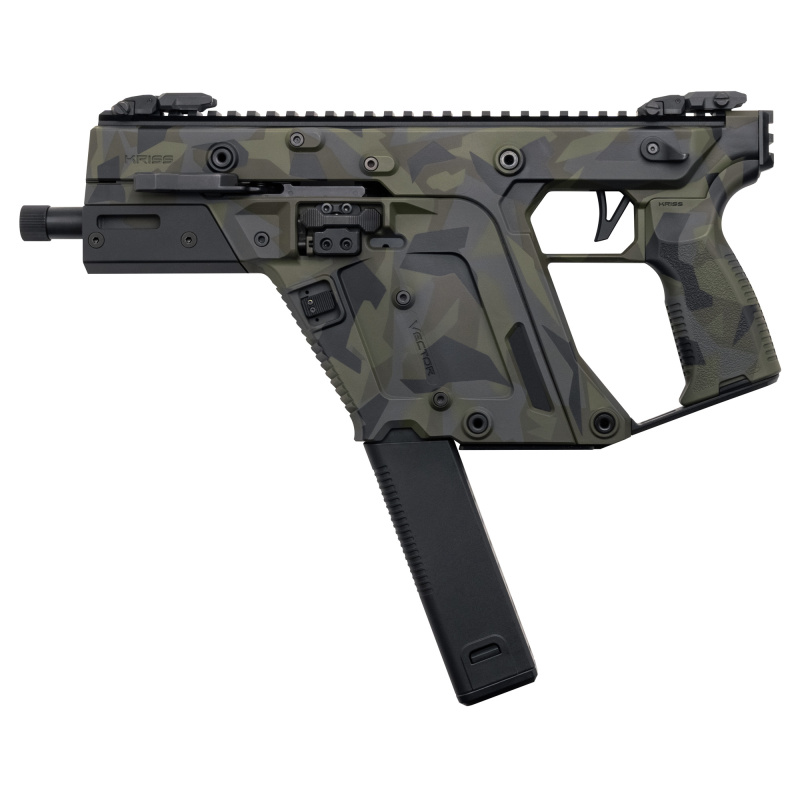 VECTOR SDP Gen III, Semi-automatic Pistol, 10MM, 5.5" Threaded Barrel, 9/16X24 Thread Pitch, Cerakote Finish, Woodland Delta, Low-Profile Flip-Up Sights, 1 Magazine, 33 Rounds KV10-3PWD00