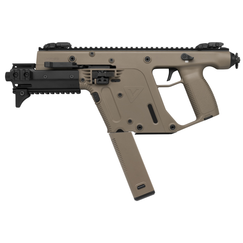 Vector G2 SDP-E, Semi-automatic, Pistol, 10MM, 6.5" Threaded Barrel, Flat Dark Earth, KRISS Recoil Mitigation System, Folding Sights, Thread Protector, Mini Handguard, 15Rd, 1 Magazine KV10-PFD30