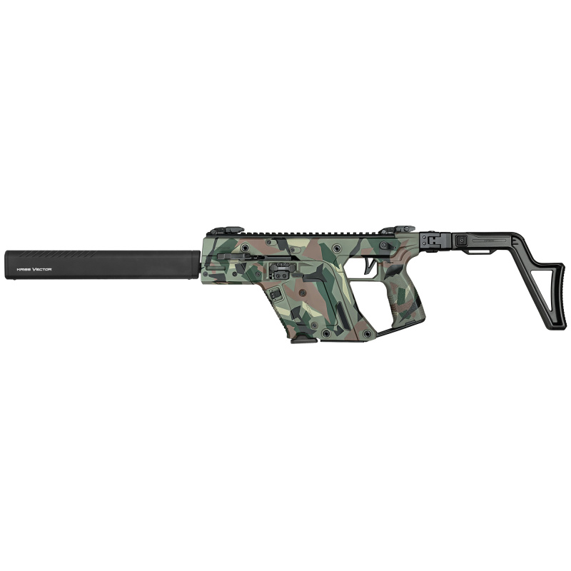 Vector CRB Gen III, Semi-automatic Rifle, 45ACP, 16" Threaded Barrel, .578X28 Thread Pitch, Cerakote Finish, Ironwood Delta Camo, Adjustable Folding Stock, Low-Profile Flip-Up Sights, 10 Rounds, 1 Magazine KV45-3CRD01