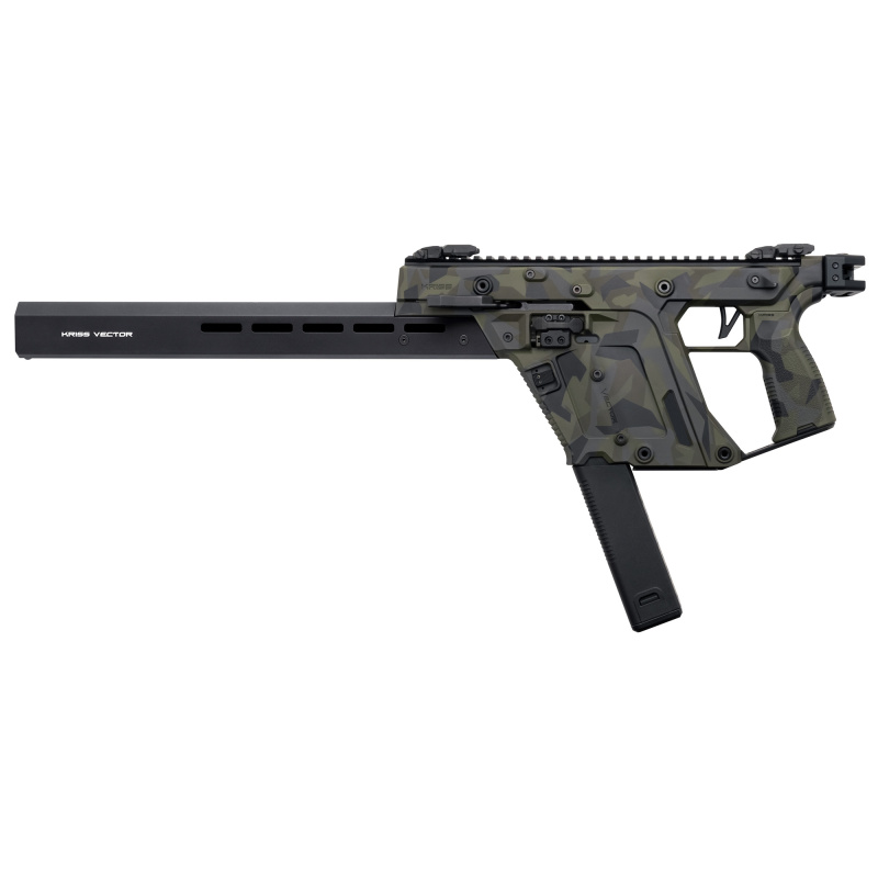 VECTOR CRB Gen III, Semi-automatic Rifle, 45ACP, 16" Threaded Barrel, .578X28 Thread Pitch, Cerakote Finish, Woodland Delta, Low-Profile Flip-Up Sights, 3-Position Adjustable Folding Stock, 1 Magazine, 30 Rounds KV45-3CWD00
