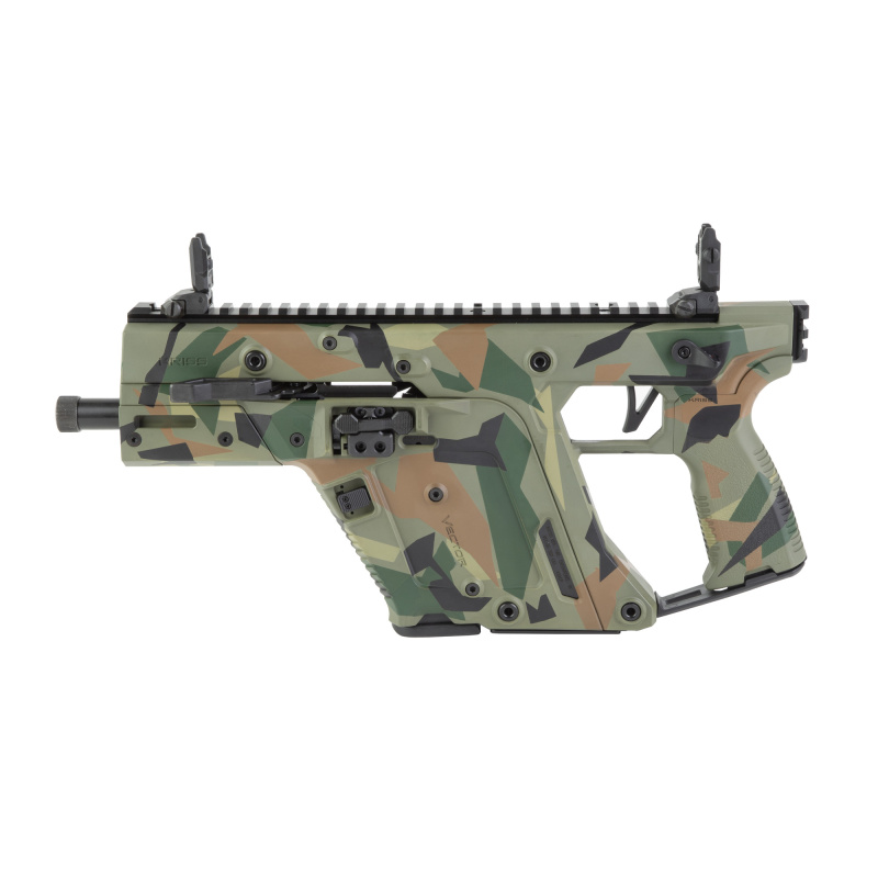 Vector SDP Gen III, Semi-automatic Pistol, 45ACP, 5.5" Threaded Barrel, .578X28 Thread Pitch, Cerakote Finish, Ironwood Delta Camo, Low-Profile Flip-Up Sights, 10 Rounds, 1 Magazine KV45-3PRD01