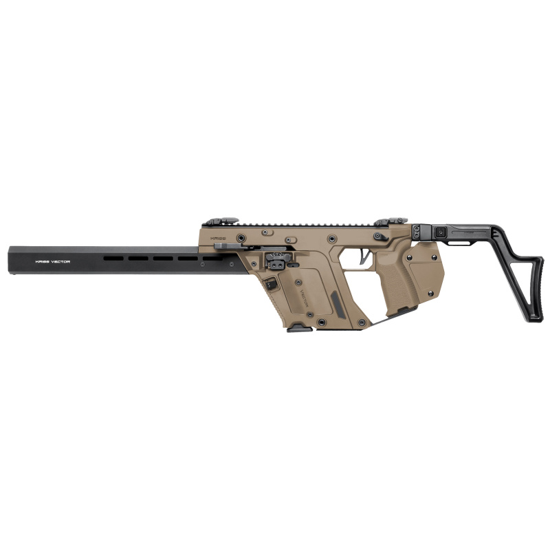 VECTOR CRB, Gen III, Semi-automatic Rifle, 9MM, 16" Threaded Barrel, 1/2X28 Thread Pitch, Matte Finish, Flat Dark Earth, Low-Profile Flip-Up Sights, Fixed Stock, 1 Magazine, 10 Rounds, California Compliant KV90-3CFD03