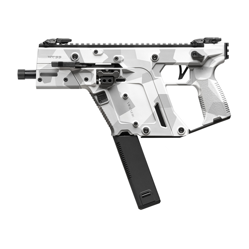 Vector SDP Gen III, Semi-automatic Pistol, 9MM, 5.5" Threaded Barrel, 1/2X28 Thread Pitch, Cerakote Finish, Arctic Delta Camo, Low-Profile Flip-Up Sights, 40 Rounds, 1 Magazine KV90-3PAD00
