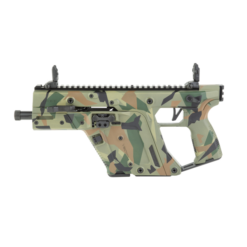 Vector SDP Gen III, Semi-automatic Pistol, 9MM, 5.5" Threaded Barrel, 1/2X28 Thread Pitch, Cerakote Finish, Ironwood Delta Camo, Low-Profile Flip-Up Sights, 10 Rounds, 1 Magazine KV90-3PRD01
