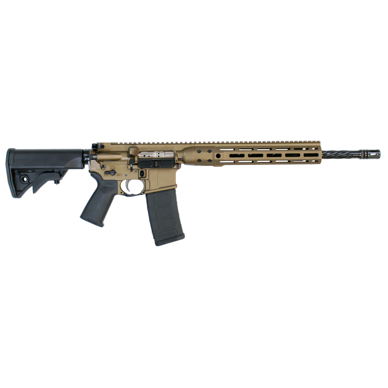 Direct Impingement Rifle, Semi-automatic Rifle, 223 Rem/556NATO, 16.1" Cold Hammer Forged Spiral Fluted Barrel, 1:7 Twist, Burnt Bronze Finish, LWRCI Compact Stock, Magpul MOE+ Grip, 30Rd, LWRCI Free Float MLOK Rail, LWRCI A2 Flash Hider, LWRCI Monoforge