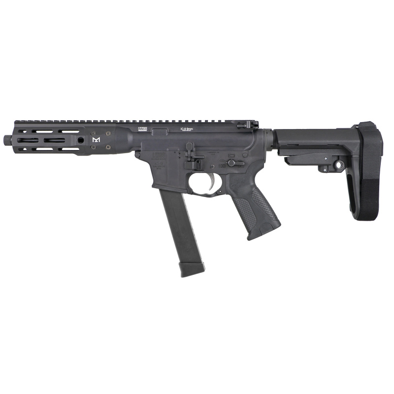 IC-9 Pistol, Semi-automatic, AR, 9mm, 8" Barrel, Threaded 1/2X28, Anodized Finish, Black, SBA3 Pistol Brace, 30 Rounds, 1 Magazine ICP9B8SBA3