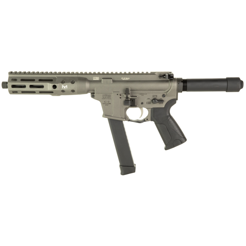 IC-9, Semi-automatic Pistol, AR, 9MM, 8.5" Barrel,Threaded 1/2x28, Aluminum, Anodized Finish, Tungsten Gray, LWRCI Ultra Combat Grip, 12" M-LOK Rail, 30 Rounds, 1 Magazine, Ambidextrous ICP9TG8