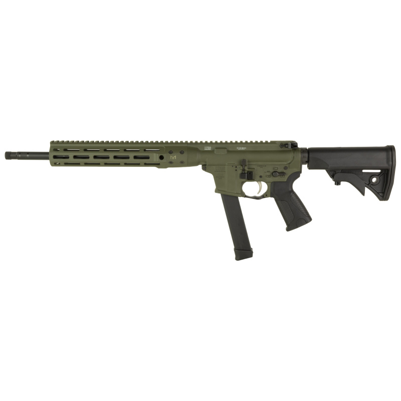 IC NINE, Semi-automatic Rifle, 9MM, 16" Cold Hammer Forged Barrel, Threaded 1/2-28, Adjustable Stock, Olive Drab Green, 27 Rounds, 1 Magazine ICR9ODG16