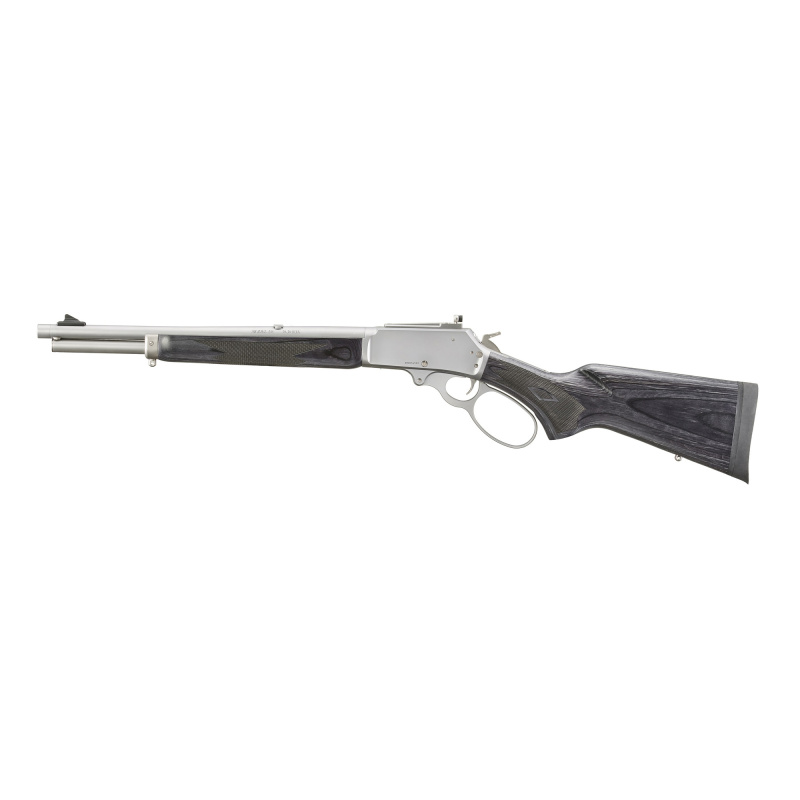 336 Trapper Series, Lever Action Rifle, 30-30 Winchester, 16.17" Barrel, Threaded 5/8X24, Satin Finish, Silver, Black Laminate Stock, Skinner Blade Front Sight, Adjustable Rear Skinner Sight, Crossbolt Safety, 5 Rounds 70906