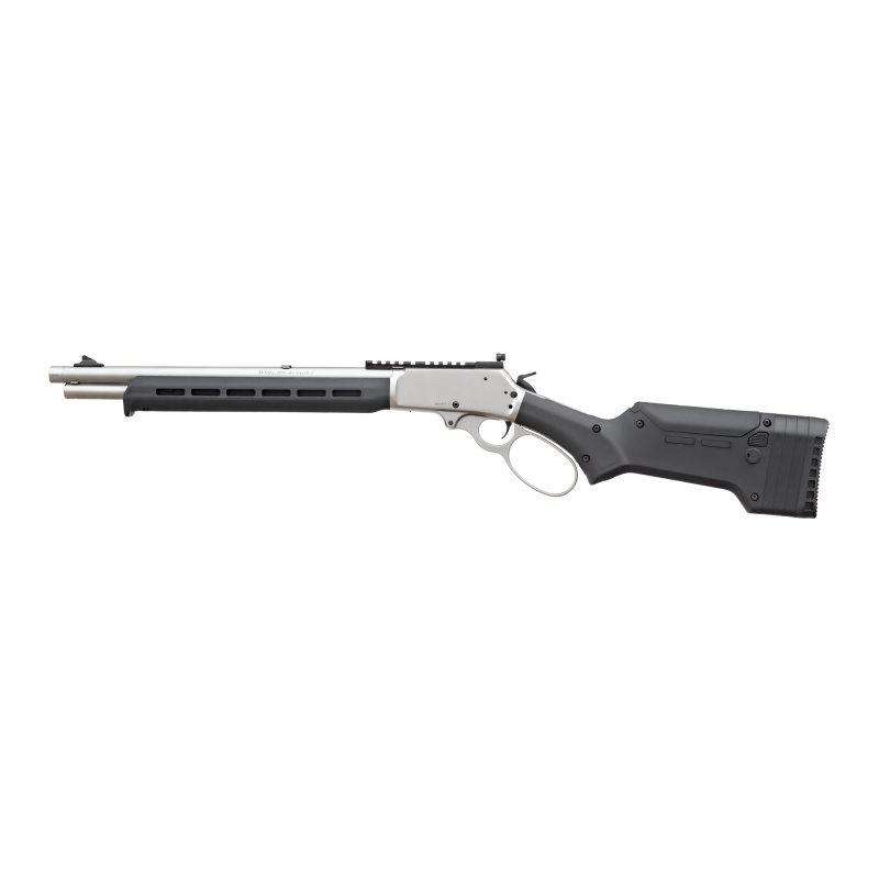 1895, Trapper, Lever Action Rifle, .45-70 Government, 16.17" Cold Hammer Forged Barrel, Threaded 11/16X24, Stainless Finish, Silver, Black Magpul ELG Stock and M-LOK Forend, Skinner Blade Front Sight, Skinner Adjustable Rear Sight, 5 Rounds 70912