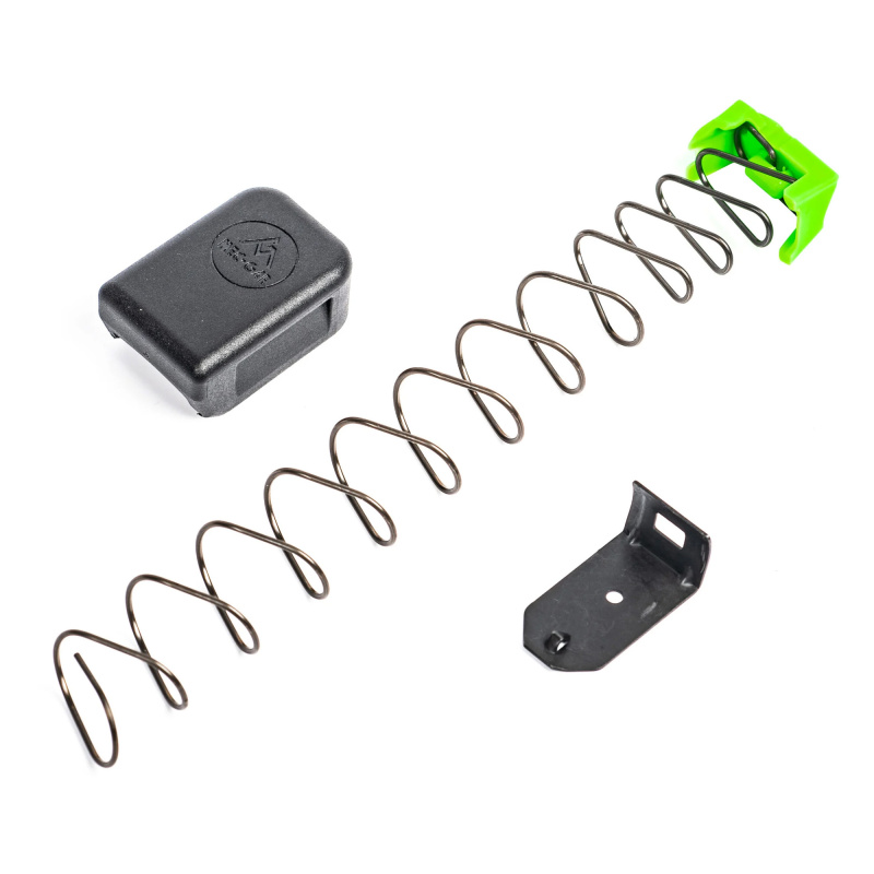 Floorplate, Plus-2 Adapter Set, Fits Mec-Gar GLOCK-Compatible 9MM Full Size Magazines, Matte Finish, Black Floor Plate, Green Follower F42354-SET-BLK