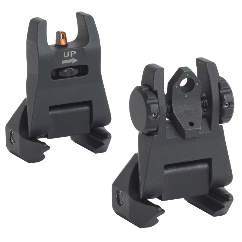 MEPRO FABS - FLIP ALUMINUM BACKUP SIGHTS 4 DOT REAR  /  ORANGE HYPER BRIGHT FRONT  - BLACK