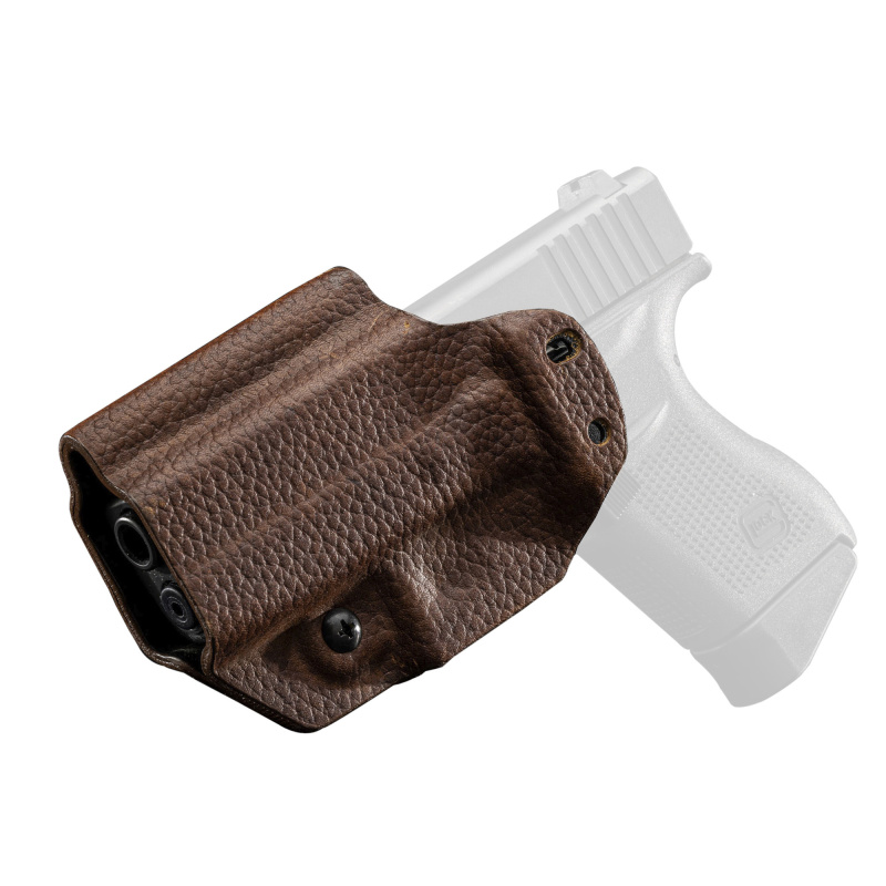 Hybrid Holster, Inside Waistband Holster, Ambidextrous, Fits Glock 43/43X, Kydex with Leather Shell, Includes 1.5" Belt Attachment, Brown H3-GL-3-BR1