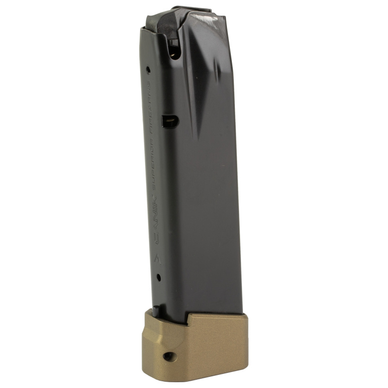Magazine, 9MM, 21 Rounds (18Rd Mag with +3 Extension), Fits Canik TTI Combat, Full Size, Black With +3 Bronze Extension MA2363