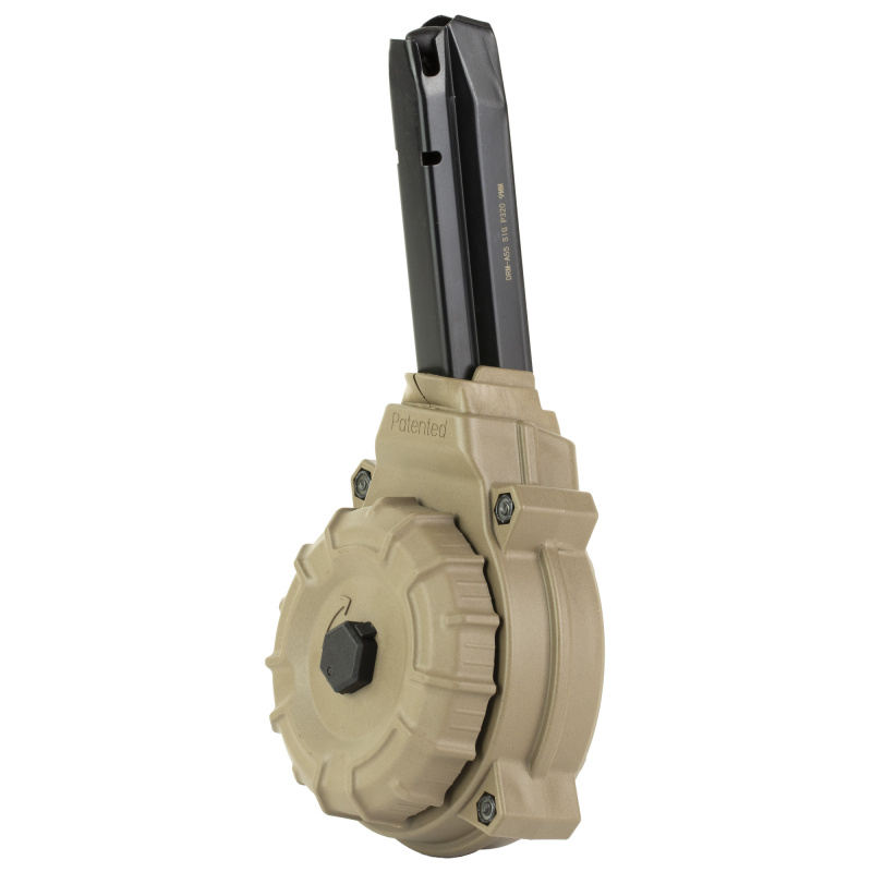 Magazine, Drum, 9MM, 50 Rounds, Fits Sig Sauer P320, Polymer Construction, Flat Dark Earth DRM-A55-FDE