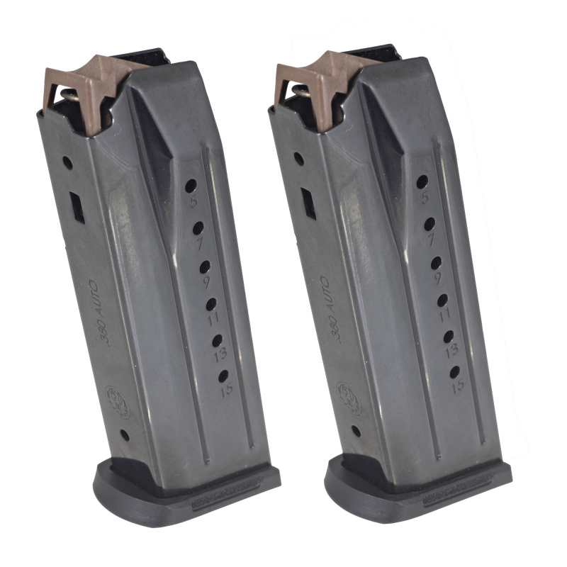 Magazines, 380 ACP, 15 Rounds, Fits Ruger Security-380, Steel, Black, 2 Pack 90731