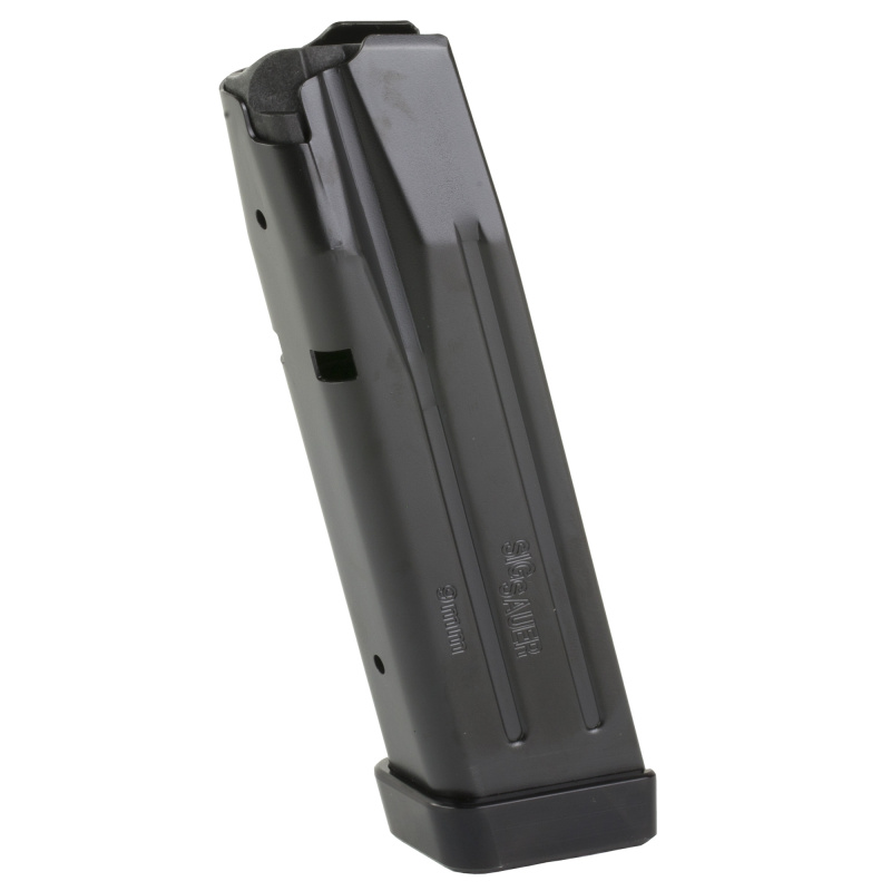 Magazine, 9MM, 17 Rounds, with Henning Group Aluminum Basepad, Fits Sig P320 X-Five Legion, Steel, Black