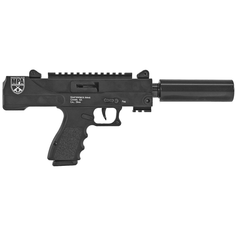 MPA30DMG, Semi-automatic, Metal Frame Pistol, 9MM, 4.5" Threaded Barrel, Aluminum, Matte Finish, Black, Adjustable Sights, 17 Rounds, Side Cocker, Scope Mount, Barrel Extension, Rail, 1 Magazine MPA30DMG-BLK