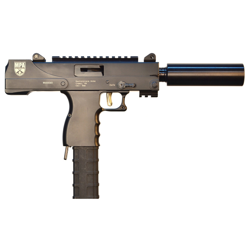 30SST, Defender, Pistol, Semi-automatic, 9MM, 6" Barrel, Threaded Barrel, Steel, Black, Scope Rail, Safety Extension, 30 Rounds, Side Charger, 1 Magazine MPA30SST