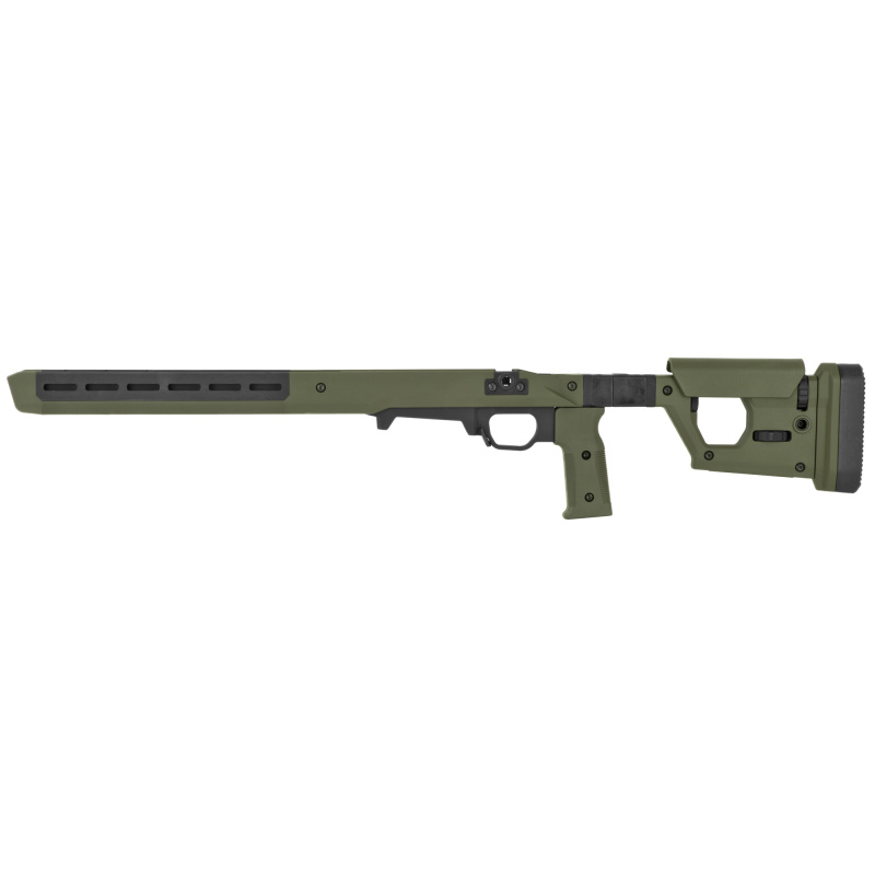 PRO 700L Stock, Fits Remington 700 Long Action, Billet Aluminum Construction Clad in Magpul Polymer, Fully Adjustable and Ambidextrous, Push Button Folding Stock, Fits Most Long Action AICS Pattern Magazines, OD Green Finish MAG1002-ODG