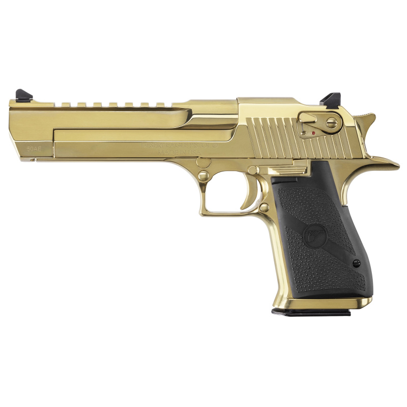 Desert Eagle, MK19, Single Action, Semi-automatic, Metal Frame Pistol, Full Size, .50 Action Express, 6" Barrel, Nitride Finish, Gold, Rubber Grips, Fixed Sights, Ambidextrous Thumb Safety, 7 Rounds, 1 Magazine, Integral Muzzle Brake DE50ZNG