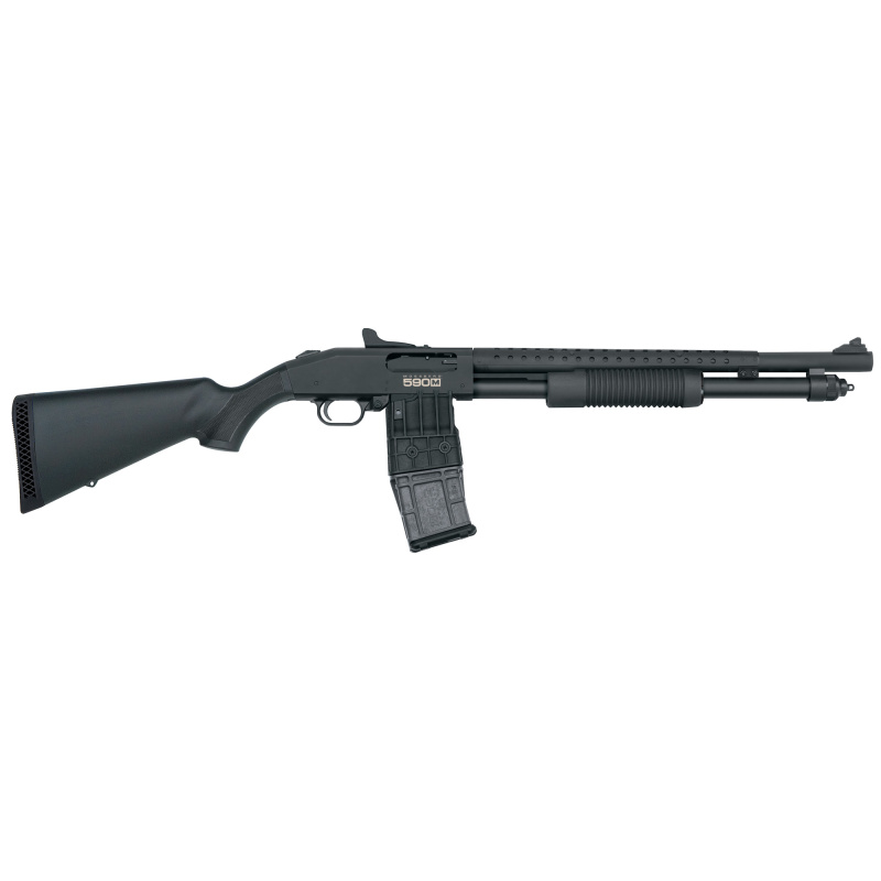 590M, Mag-Fed, Pump Action Shotgun, 18.5" Barrel, Heat Shield, 3" Chamber, AccuChoke, Matte Blued Finish, Tri-Rail Forend, Synthetic Stock, Ghost-Ring Sights, 10Rd Detachable Dougle-Stack Magazine 50206