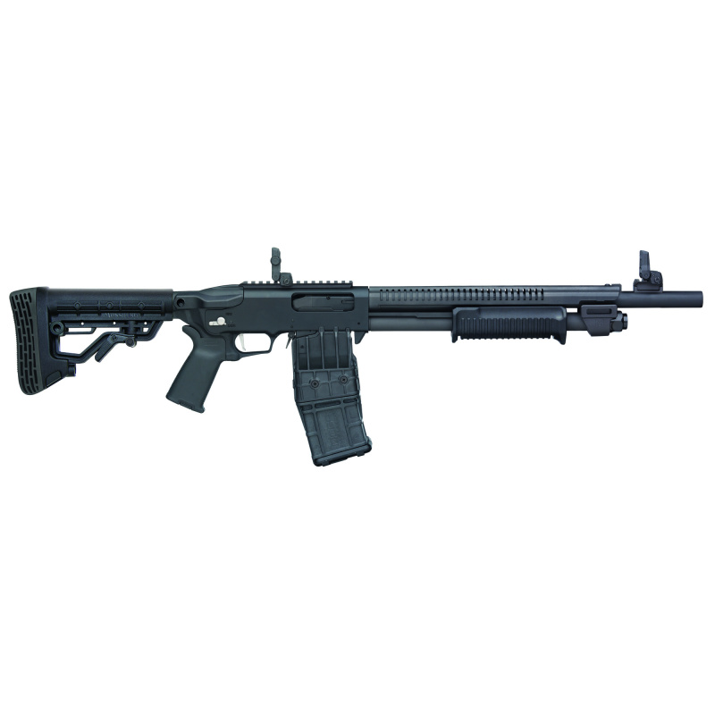 590RM, Pump Action Shotgun, 12 Gauge, 2.75" Chamber, 18.5" Barrel, Matte Finish, Black, Collapsible Stock, Heat Shield, Top Picatinny Rail, Flip Up Backup Iron Sights, 1 Magazine, 10 Rounds 50213
