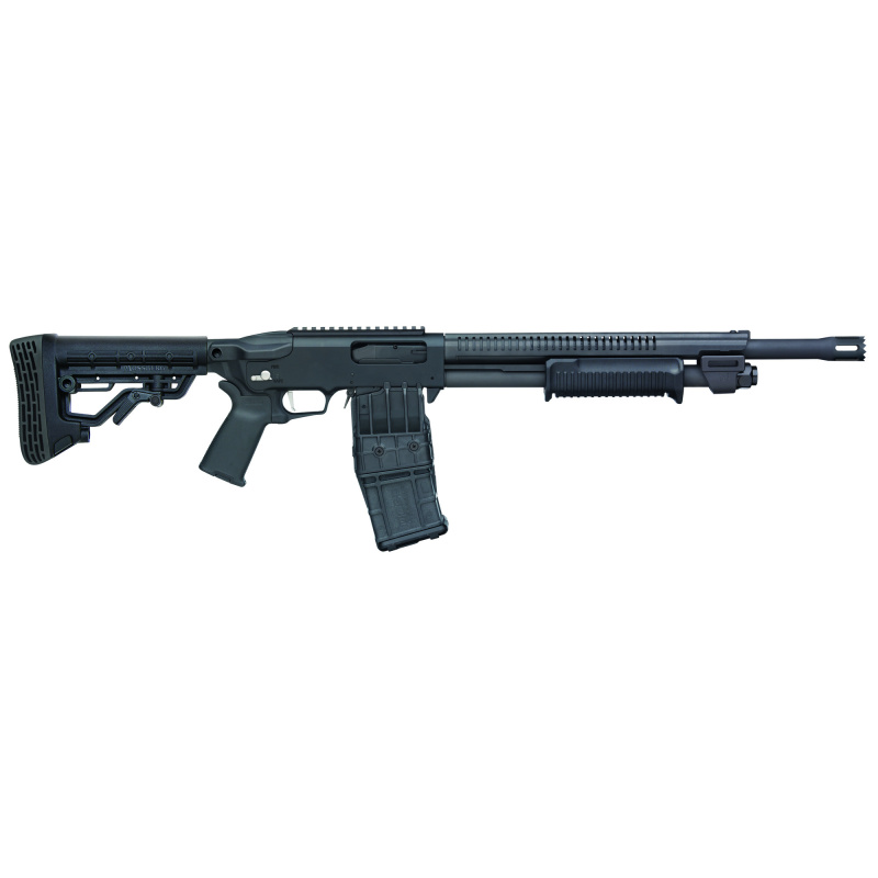 590RM, Pump Action Shotgun, 12 Gauge, 2.75" Chamber, 18.5" Stand-Off Barrel, Matte Finish, Black, Collapsible Stock, Heat Shield, Top Picatinny Rail, 1 Magazine, 10 Rounds 50218