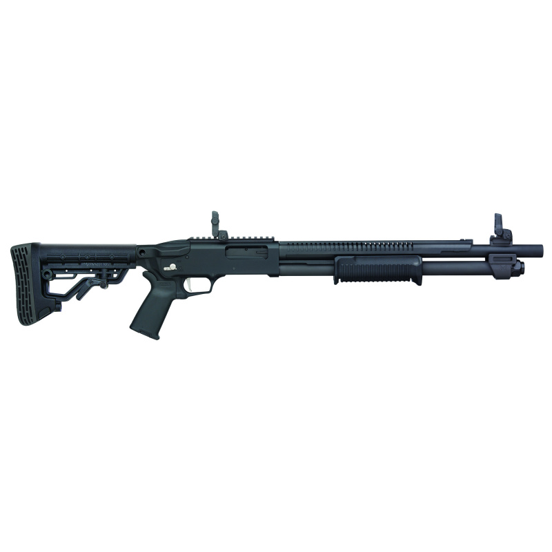 590R, Pump Action Shotgun, 12 Gauge, 3" Chamber, 18.5" Barrel, Matte Finish, Black, Collapsible Stock, Heat Shield, Top Picatinny Rail, Flip Up Backup Iron Sights, 6 Round 50762