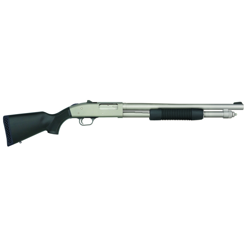 590A1, Pump Action Shotgun, 12 Gauge, 3" Chamber, 18.5" Barrel, Ghost Ring Sight, Black Synthetic Stock and Forend, Marinecote Finish, Silver, 6 Rounds 50793