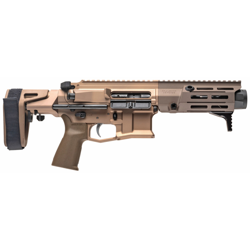 PDX, Semi-automatic Pistol, AR, 762X39, 5.5" Barrel, SCW Pistol Brace, Anodized Finish, Flat Dark Earth (Arid), M-LOK Compatible Handguard, HATEBRAKE Muzzle Brake, ALG Combat Trigger, Manual Safety, 20 Rounds, 1 Magazine MXM-47800