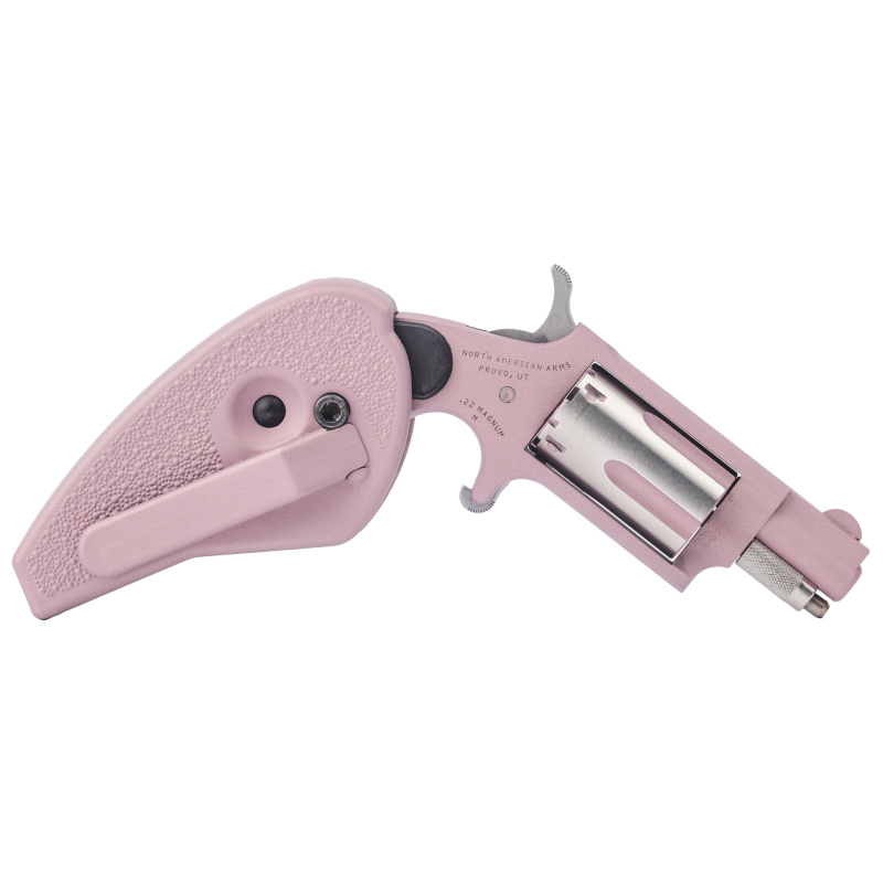 Rose, Single Action, Revolver, Small Frame, 22WMR, 1.125" Barrel, Cerakote Finish, Pink Champagne/Silver, Folding Holster Grip, Half-Moon Sight, Safety Notch, 5 Rounds NAA-22MS-RC-HG