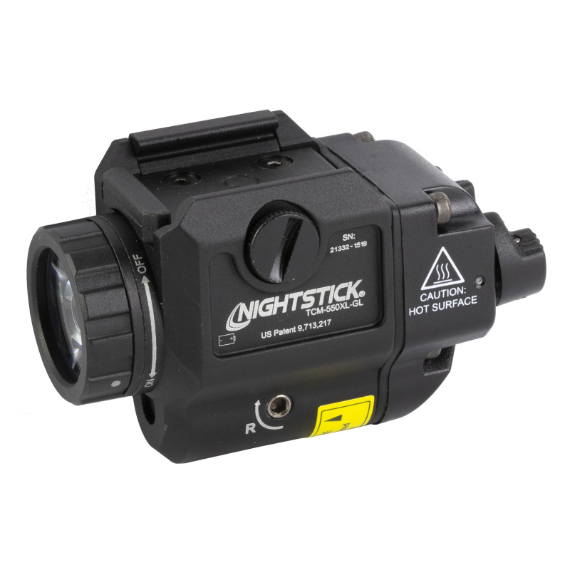 TCM-550XL-GL, Compact Weapon-Mounted Light w/Green Laser, 550 Lumens, 4,612 Candela, Black, 2.5 Hours of Runtime, IP-X7 Waterproof TCM-550XL-GL