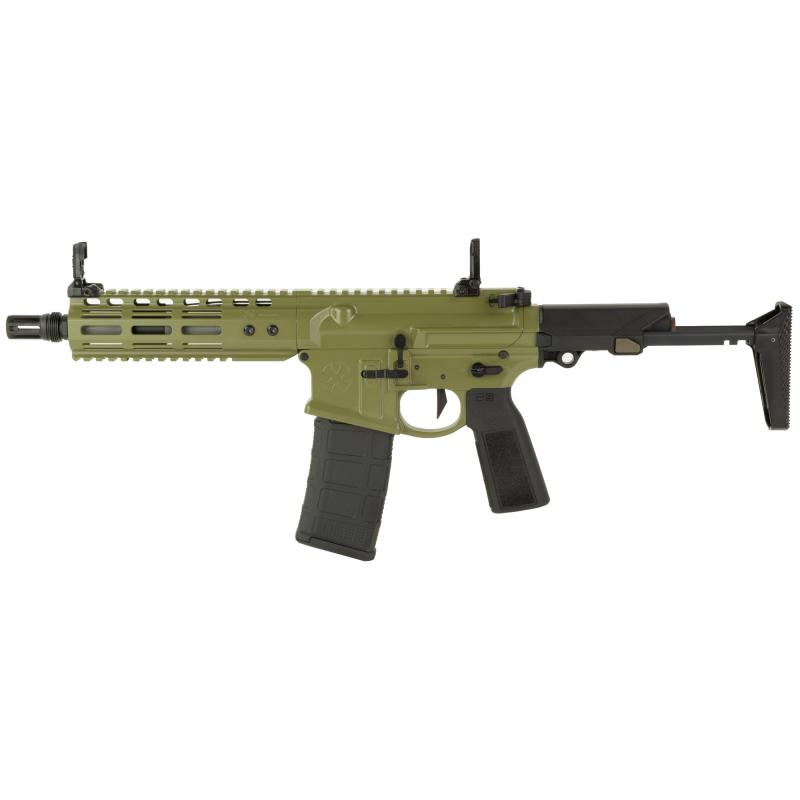 Gen 4, Semi-automatic, Short Barreled Rifle, 556, Bazooka Green Finish, Q Collapsible Stock, 8" Diplomat Stainless Steel Barrel, Q Cherry Bomb Muzzle Brake, Q Bolt Carrier Group, Geissele SD-E Trigger, Super Badass Charging Handle, NHR 7" MLOK Rail, Magp