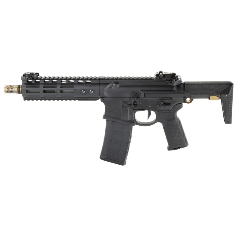 Gen 4, Semi-automatic, SBR| 556NATO, Black Finish, Q Collapsible Stock, 8"  Stainless Steel Barrel, Q Cherry Bomb Muzzle Brake And Bolt Carrier Group, Geissele SD-E Trigger And Charging Handle, NHR 7" MLOK Rail, Magpul MBUS PRO, Magpul K