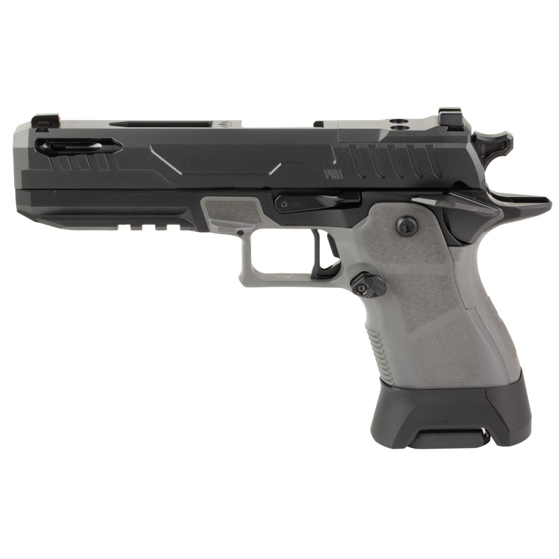 2311 Pro, Single Action, Semi-automatic, Metal Frame Pistol, Full Size, 9MM, 5" Ported Barrel, Matte Finish, Black, Gray Grip, Extended Magazine Release, Enhanced Trigger, Tritium Night Sights, Optics Ready, 21 Rounds, 5 Magpul AMAG Magazines, Includes (