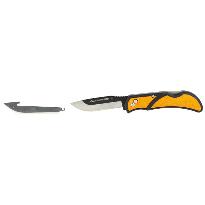 Razor EDC Lite, Folding Knife, Plain Edge, 3" Blades, 420J2 Stainless Steel, Orange and Black Handle, Includes (4) Drop Point Blades RLB30-30C