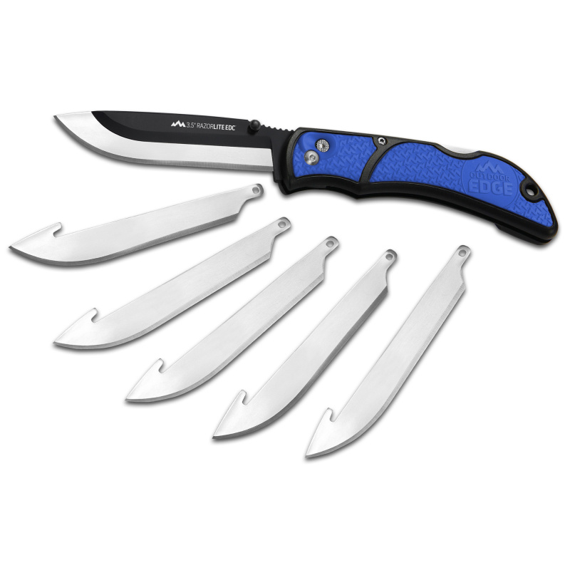 Razor EDC Lite, Folding Knife, Plain Edge, 3.5" Blades, 420J2 Stainless Steel, Blue and Black Handle, Includes (6) Drop Point Blades RLU-40C