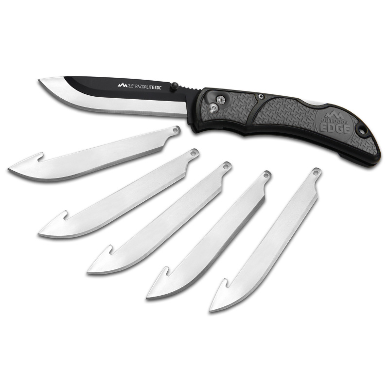 Razor EDC Lite, Folding Knife, Plain Edge, 3.5" Blades, 420J2 Stainless Steel, Gray and Black Handle, Includes (6) Drop Point Blades RLY-50C