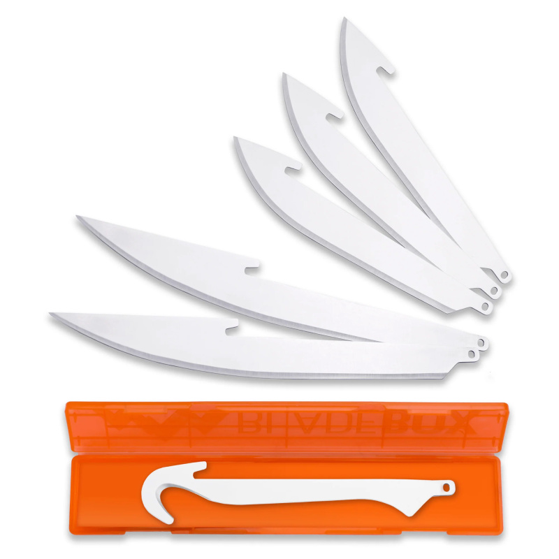 Razor Safe Replacement Blades, Plain Edge, 20J2 Stainless Steel, (3) 3.5" Drop Point Blades, (2) 5" Boning/Fillet Blades, and (1) Gutting Blade RRC-6