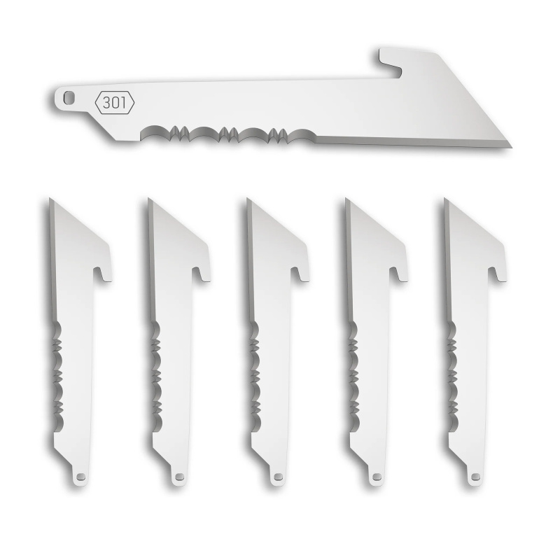 Utility Blade Pack, 3", Serrated Edge, 420J2 Stainless Steel Construction, Silver, Pack of 6 RRUS30-6C