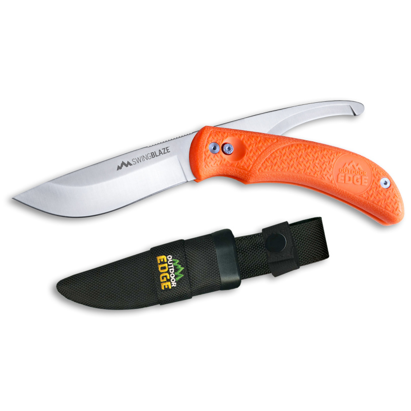 SwingBlaze, Fixed Blade Knife Set, Plain Edge, Aus-8 Stainless Steel, Orange Handle, 3.6" Skinning Blade and 3.2" Gutting Blade, Includes Nylon Sheath SZ-20NC