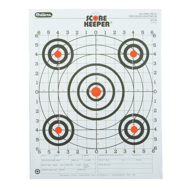 100 Yard Rifle Sight In Target Orange Bullseye 12 Per Pack