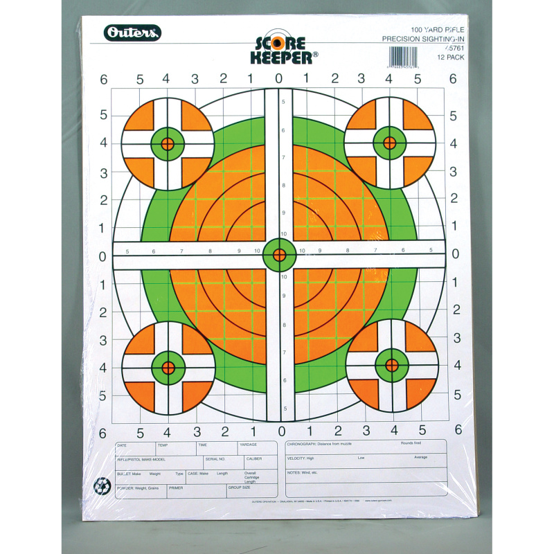 Fluorescent Score Keeper Targets 100 Yard Rifle Sight-In 12 Per Pack