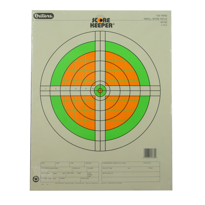 Fluorescent Score Keeper Targets 100 Yard Small Bore Rifle 12 Per Pack