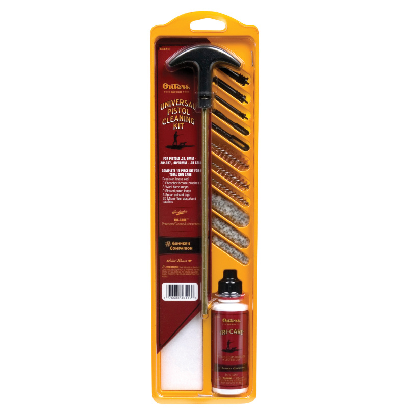 Compact Brass Pistol Cleaning Kit Clampack .22-.45 Calibers