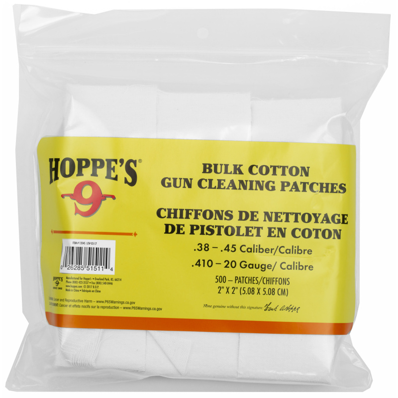 Gun Cleaning Patches .38-.45 Caliber/.410-20 Gauge Bulk 500 Pack