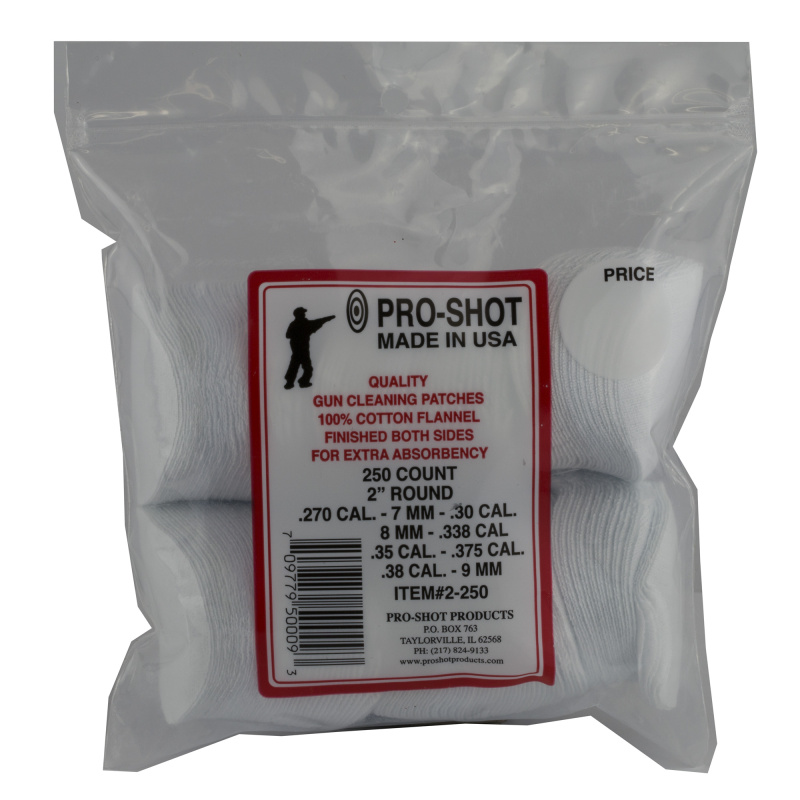 Cotton Flannel Patches .270-.38 Caliber 2 Inch Round 250 Per Bag