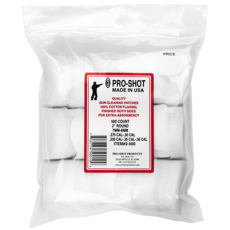 Cotton Flannel Patches .270-.38 Caliber 2 Inch Round 500 Per Bag
