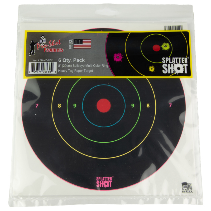 Bullseye Target, 8" Bullseye, Adhesive Target, 6 Pack, Multi Color Rings 8B-MC-6PK